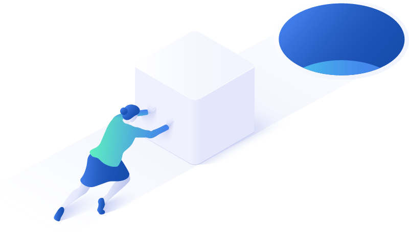 Gift Card Challenges An illustration of a person attempting to fill a round hole with a square object.
