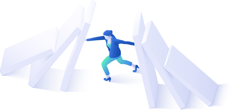 An illustration of a person holding up falling walls.