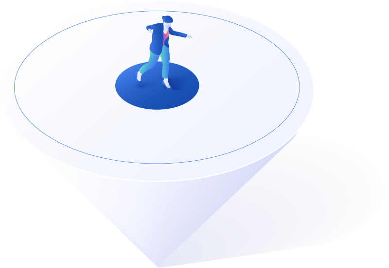 Gift Card Challenges An illustration of a person balancing on a circular cone.