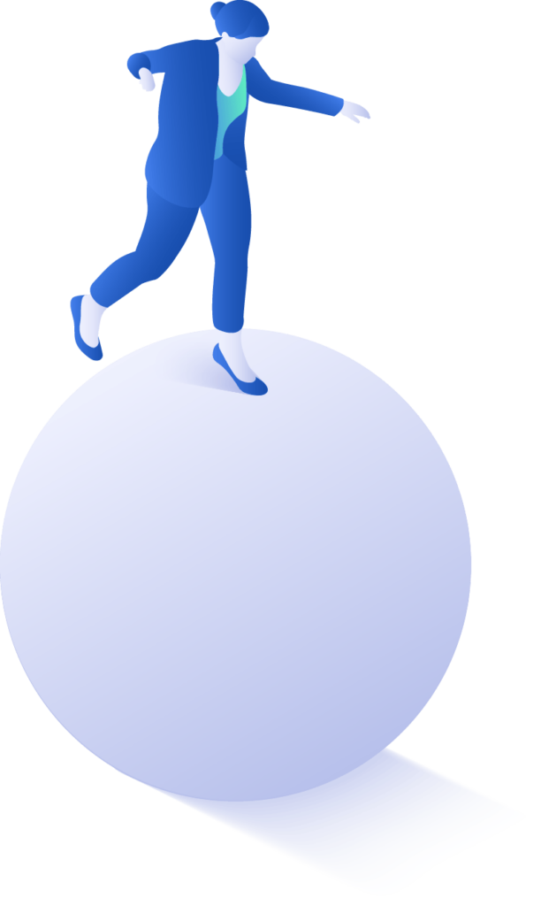 Gift Card Challenges An illustration of a person balancing on a large ball.