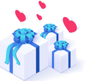 Gift boxes with hearts above them.