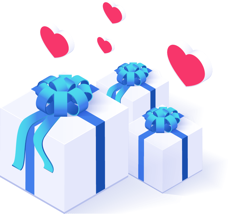 Group Gifts Gift boxes with hearts above them.