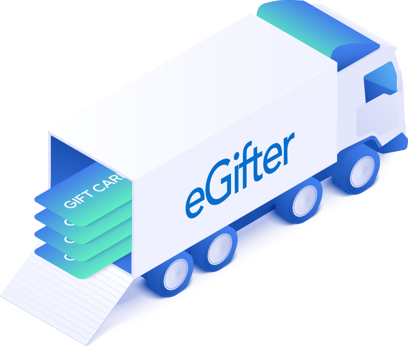 An illustration of a truck delivering physical gift cards.