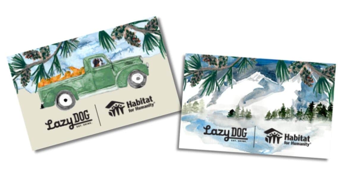 lazy dog and habitat branded gift cards man walking with shopping bags