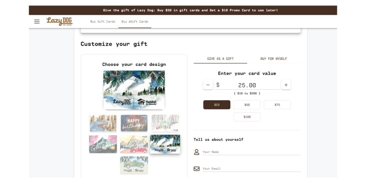 lazy dog promo habitat for humanity man walking with shopping bags