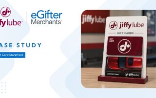 Jiffy Lube and eGifter Merchants case study featuring a physical gift card display used for their new gift card storefront