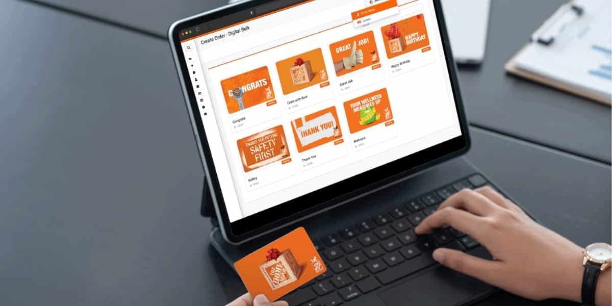 The Home Depot B2B gift card ordering experience powered by the eGifter B2B Sales Portal™.