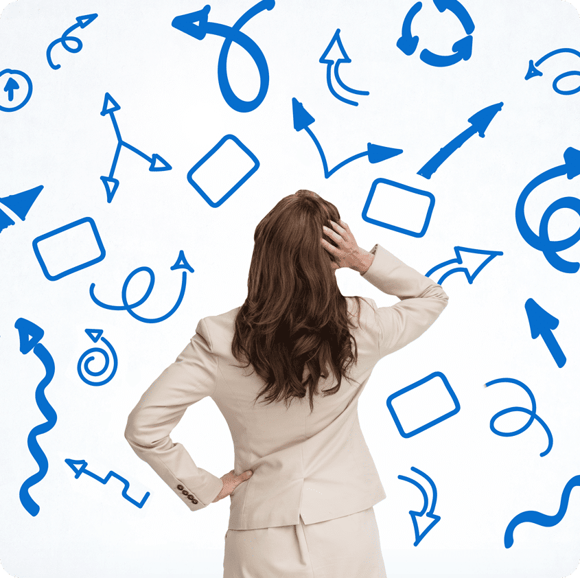 confused woman with hand on head staring at a chart
